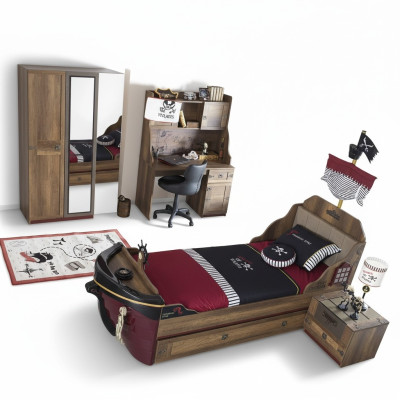 Pirata letto funzionale per bambini Marrone Legno Set Comodino Letto 