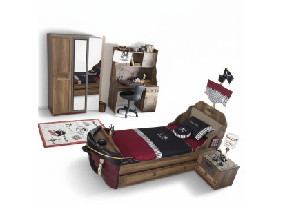Pirata letto funzionale per bambini Marrone Legno Set Comodino Letto 