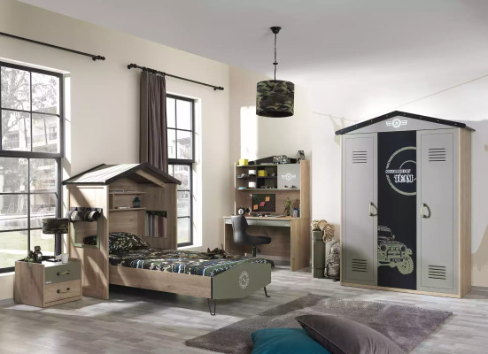 Design Cornice letto Letto Legno Verde Ragazzi Mobili per bambini Letto per bambini Moderno