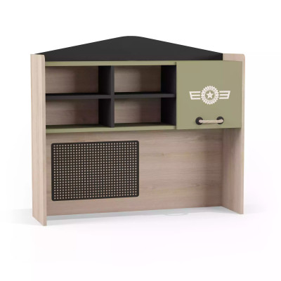 Set scrivania in legno verde per cameretta con scrivania e libreria.   Set scrivania in legno verde per cameretta con scrivania e libreria.