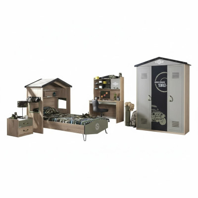 Mobili per bambini lussuosi Set da camera per bambini Letto verde Struttura letto 5pz in legno