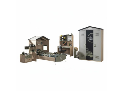 Mobili per bambini lussuosi Set da camera per bambini Letto verde Struttura letto 5pz in legno