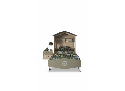 Mobili per bambini completi Letto per bambini Letto Legno Verde Set 2 pezzi Comodino