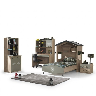 Mobili per bambini Set lusso per camera da bambini Letto verde Struttura del letto in legno 5 pezzi