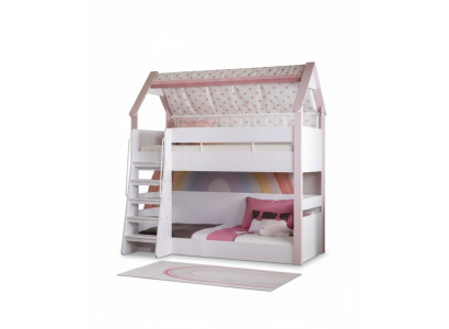 Letto a castello per bambini - Struttura letto a soppalco in legno rosa.