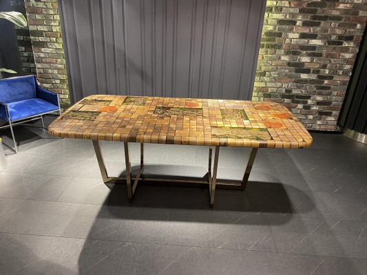 Tavolo da pranzo in resina epossidica, tavolo da pranzo in mosaico 90 cm legno marrone nuovo