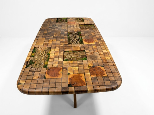 Tavolo da pranzo in resina epossidica, tavolo da pranzo in mosaico 90 cm legno marrone nuovo