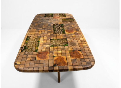 Tavolo da pranzo in resina epossidica, tavolo da pranzo in mosaico 90 cm legno marrone nuovo