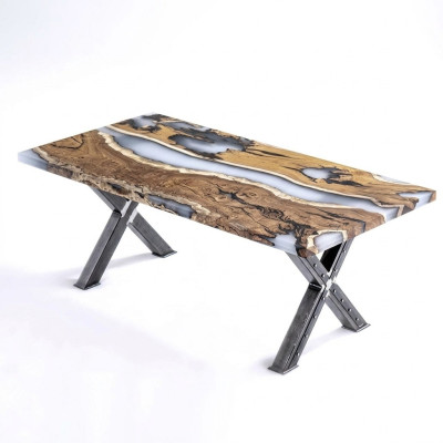 Tavolo da cucina Tavolo da pranzo Resina epossidica Tavolo da pranzo Tavolo 160 cm Legno Marrone