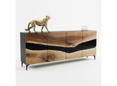 Mobiletto credenza in resina epossidica marrone, in legno per soggiorno.