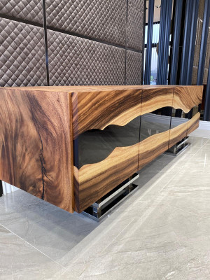 Mobile bar credenza cassettiera in resina epossidica marrone soggiorno legno cassettiere