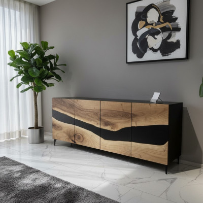 Mobile credenza in resina epossidica marrone per soggiorno in legno moderna.