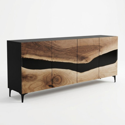 Mobile credenza in resina epossidica marrone per soggiorno in legno moderna.
