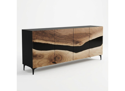 Mobile credenza in resina epossidica marrone per soggiorno in legno moderna.