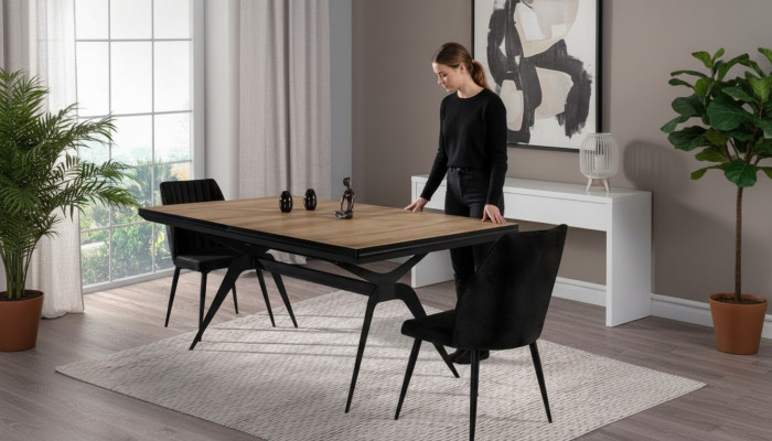 Tavolo da pranzo di lusso allungabile, tavolo da cucina design in legno marrone.