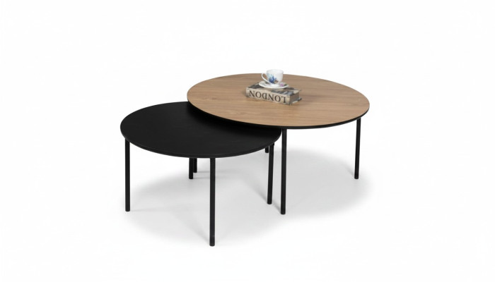 Tavolino da caffè tavolino da caffè gruppo tavolino laterale nero set marrone legno 2 pezzi