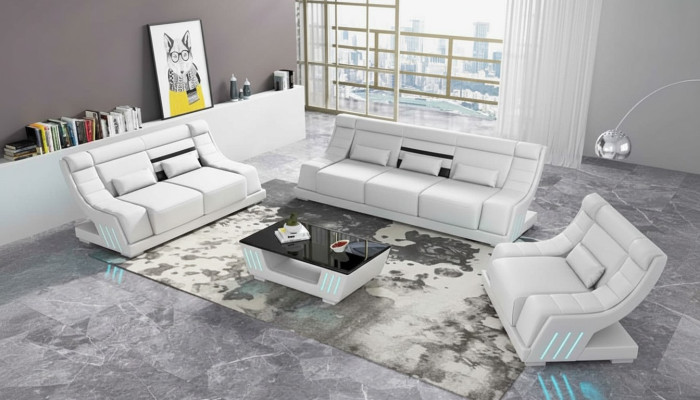 Sofà set di lusso completo bianco in ecopelle divano 3-2-1