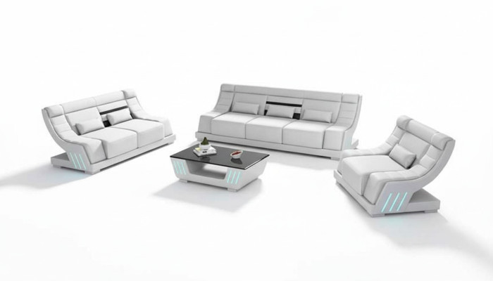 Sofà set di lusso completo bianco in ecopelle divano 3-2-1