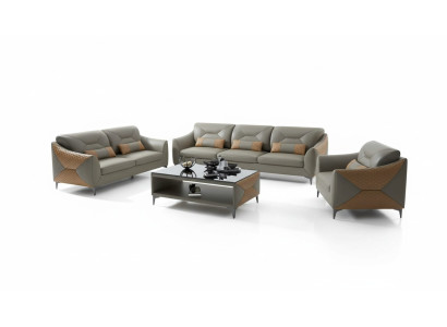 Set di divani Set di divani Set di divani 3 posti Divano in pelle Grigio  Set di divani Set di divani Set di divani 3 posti Divano in pelle Grigio