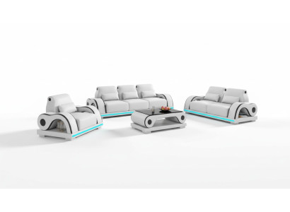 Divano componibile Set di divani in pelle bianca di lusso, completo, divano moderno