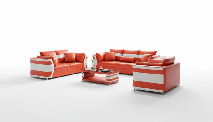 Set completo divano in pelle rosso, divano in pelle, divano in pelle, divano, completo set di 3 pz.