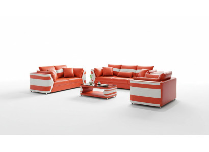 Set completo divano in pelle rosso, divano in pelle, divano in pelle, divano, completo set di 3 pz.