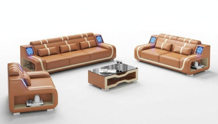 Soggiorno Set completo di divani in pelle Divano Salotto Marrone 3 pezzi