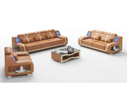 Soggiorno Set completo di divani in pelle Divano Salotto Marrone 3 pezzi