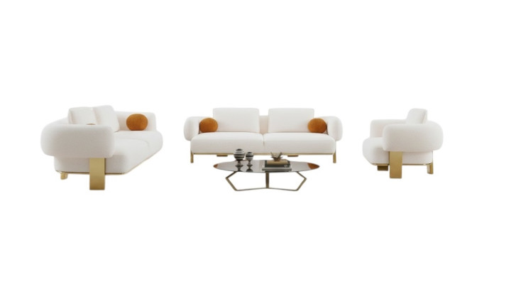 Set completo di divani, divano bianco 3 posti in tessuto con imbottitura.