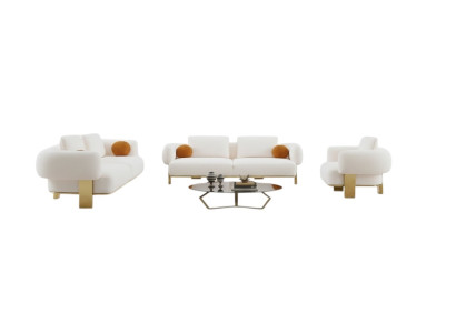 Set completo di divani, divano bianco 3 posti in tessuto con imbottitura.