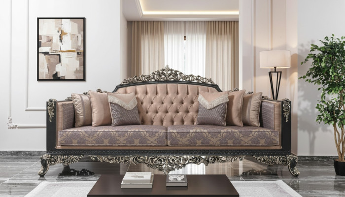Divano a tre posti 3 posti Divano imbottito divano in tessuto Beige Barocco Couches