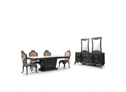 Gruppo da pranzo Sala da pranzo Tavolo da pranzo Sedie Legno Set 12 pezzi Grigio Barocco Credenza