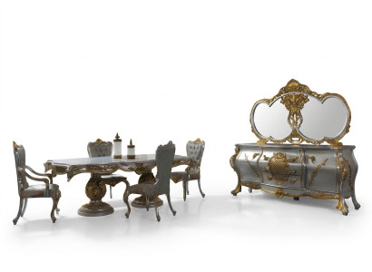 Gruppo di sedute Sala da pranzo Tavolo da pranzo Sedie Legno Set 11 pezzi Grigio Sideboard Barocco
