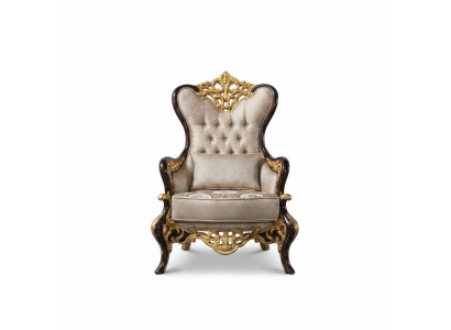 Poltrona orecchie beige stile barocco in poliestere per soggiorno.