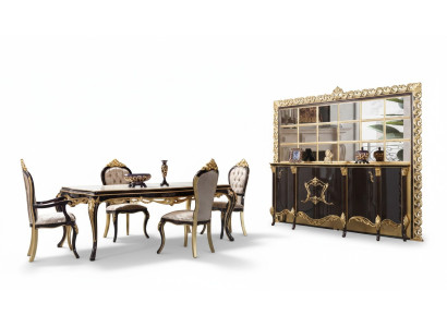 Gruppo da pranzo di lusso Sala da pranzo Tavolo Sedie Legno 10 pezzi Marrone Madia