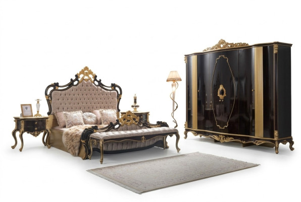 Chesterfield lussuoso set camera da letto letto matrimoniale 5 pezzi nero