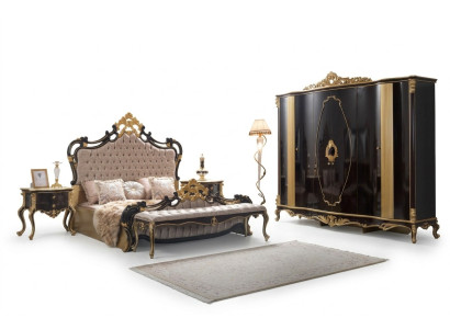 Chesterfield lussuoso set camera da letto letto matrimoniale 5 pezzi nero