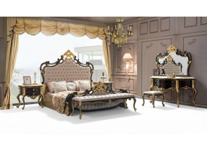 Set da letto matrimoniale Chesterfield di lusso con letto 6 pezzi nero