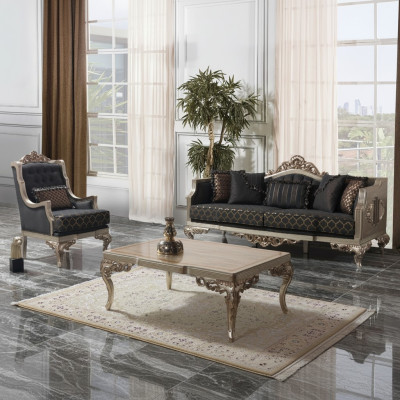 Divano imbottito Set divano Tre posti Poltrona Stoff Sofa Grigio Tavolo 3 pezzi