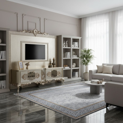 Mobile porta TV credenza RTV in legno dorato, tavolo da soggiorno di lusso.