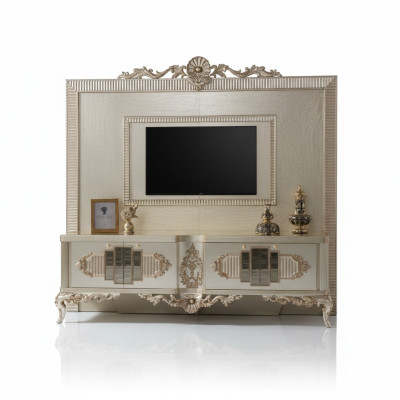Mobile porta TV credenza RTV in legno dorato, tavolo da soggiorno di lusso.