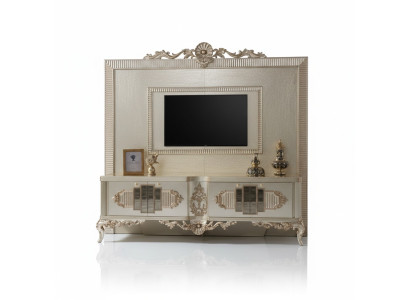 Mobile porta TV credenza RTV in legno dorato, tavolo da soggiorno di lusso.