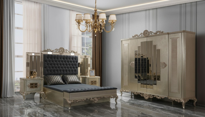 Letto matrimoniale Chesterfield lussuosa camera da letto set letto 5 pezzi oro