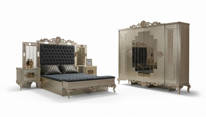 Letto matrimoniale Chesterfield lussuosa camera da letto set letto 5 pezzi oro