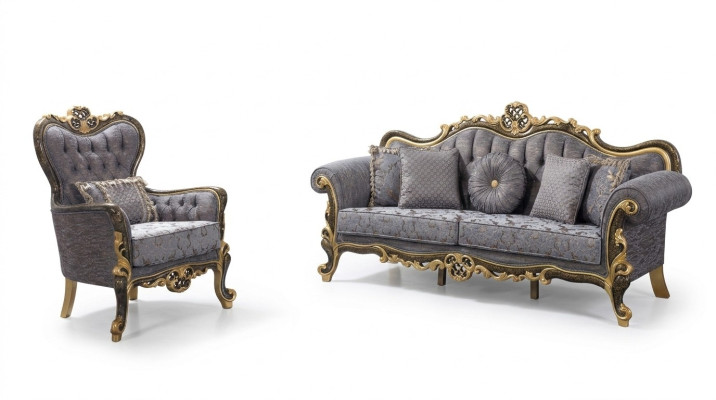 Set di divani Chesterfield Chesterfield Divano imbottito Divano Blu Tre posti Poltrona