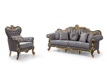 Set di divani Chesterfield Chesterfield Divano imbottito Divano Blu Tre posti Poltrona