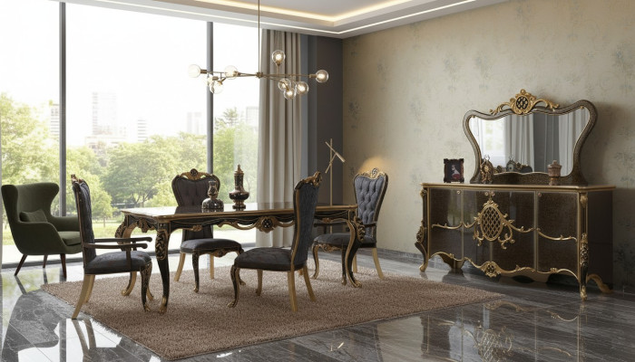 Sala da pranzo di lusso Set da pranzo credenza Tavolo Sedie Legno 10 pezzi Marrone