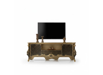 Mobile porta TV in legno marrone per soggiorno in stile lusso.