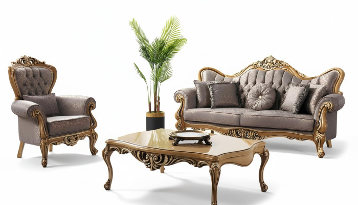 Divano Chesterfield con imbottitura in stoffa grigia, nuovo.