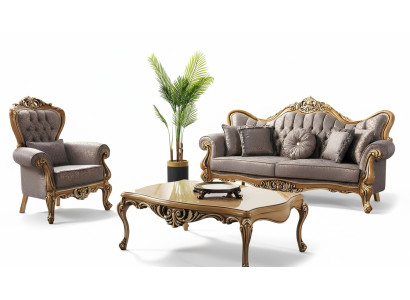 Divano Chesterfield con imbottitura in stoffa grigia, nuovo.
